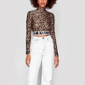 New Versace Jeans Couture Leopard Long Sleeve Top With Tags